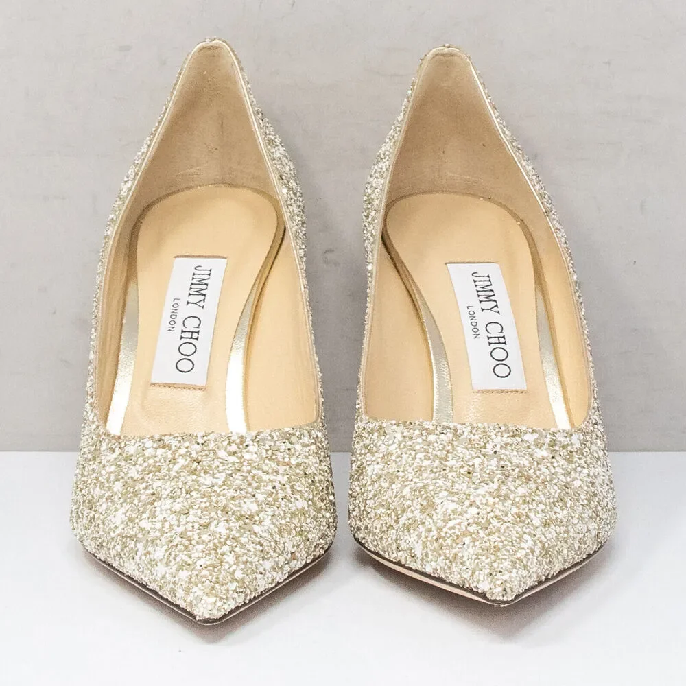 Jimmy Choo Gold Glitter Pointed-Toe Heels - Picture 6 of 8